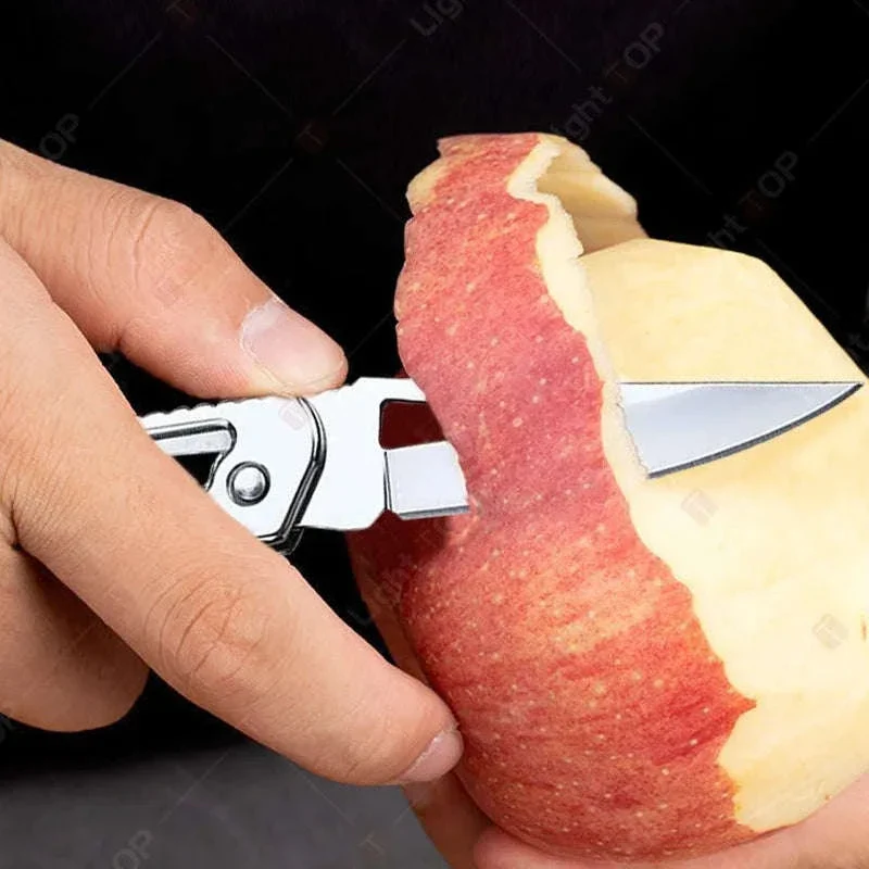 Folding Fruit Knife with Stainless Steel Blade and Keychain - Image 12
