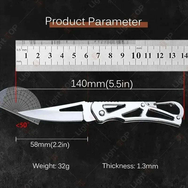 Folding Fruit Knife with Stainless Steel Blade and Keychain - Image 8