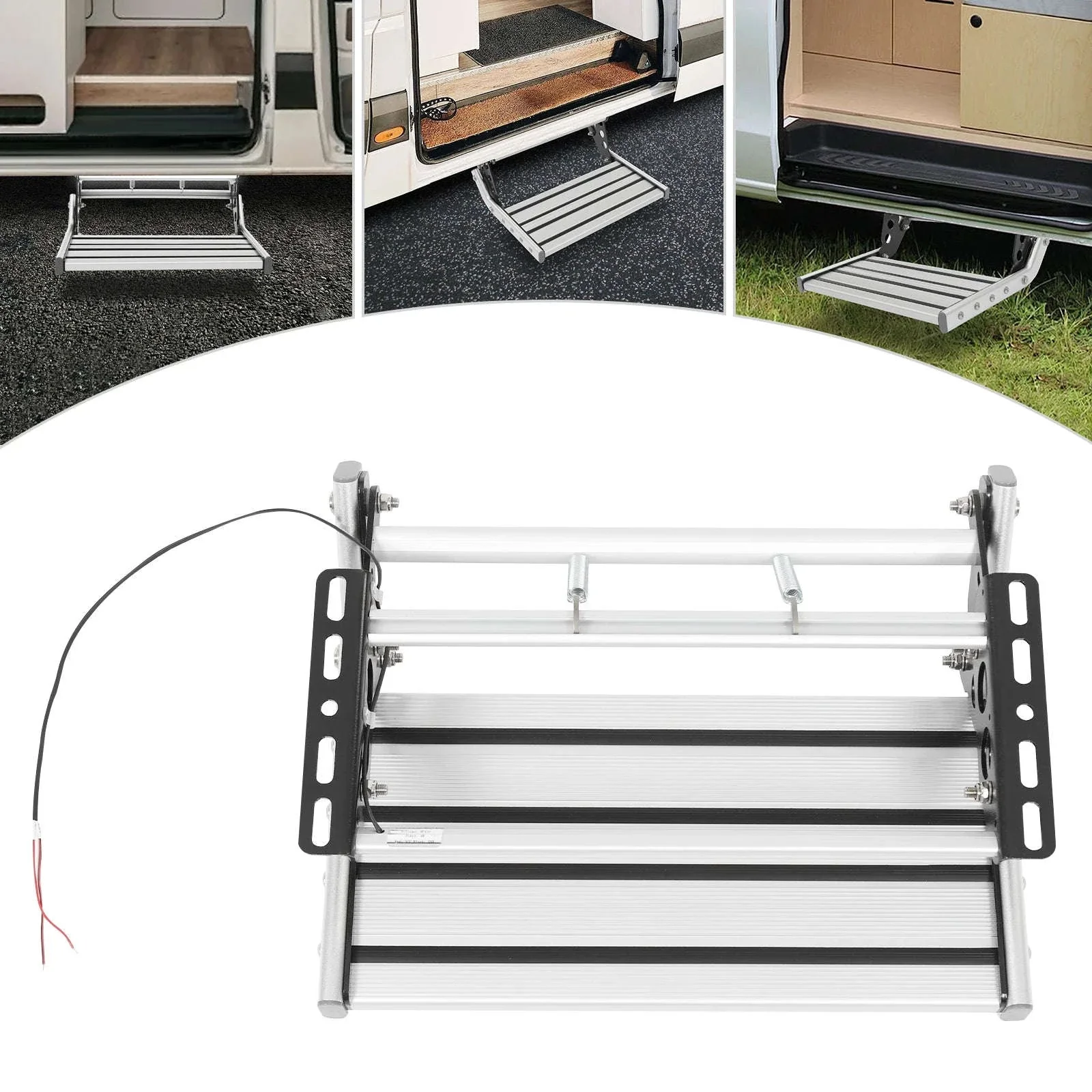 Folding RV Step Silver Aluminum Alloy 44cm with 12V LED Light