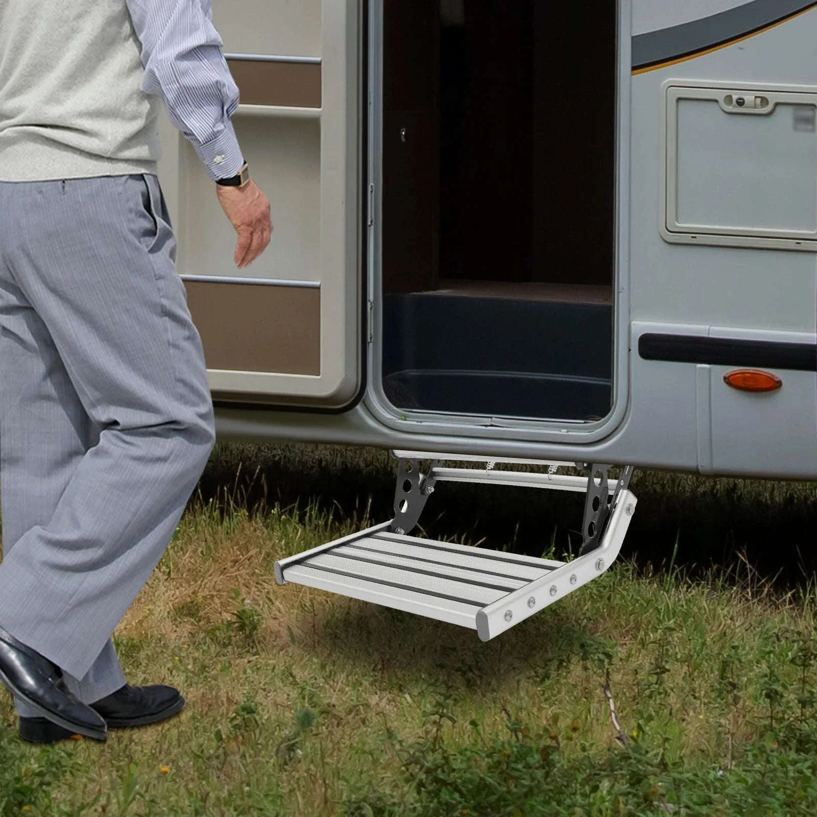 Folding RV Step Silver Aluminum Alloy 44cm with 12V LED Light - Image 5