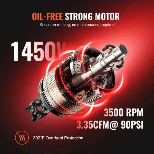 6.3 Gallon Oil-Free Air Compressor 2HP 3.35 CFM 90 PSI Quiet 70dB - Image 2