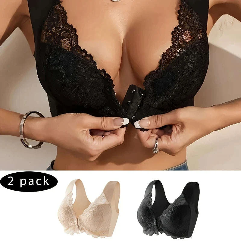 2-Pack Women’s Front Close Wire-Free Lace Bra