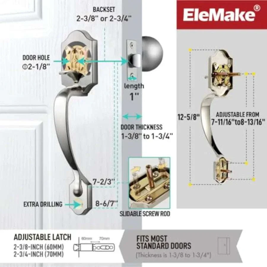 Front Door Handleset with Orbit Knob Satin Chrome Entry Handle - Image 6