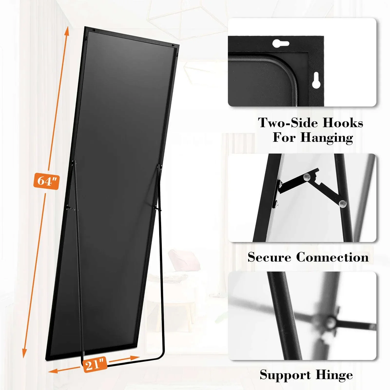 64 x 21 Full Body Wall Mirror with Aluminum Alloy Frame - Image 2