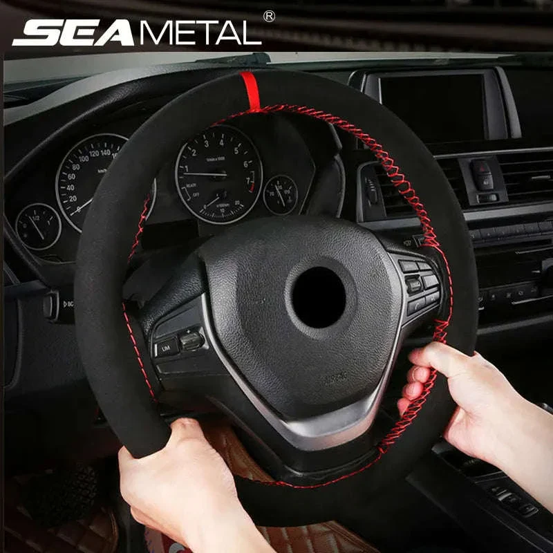 Fur Steering Wheel Cover 38cm Braided Anti Slip Leather