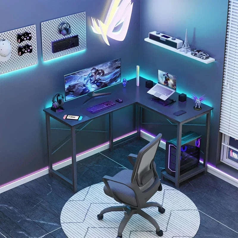 L-Shaped 50 Inch Wooden Office Desk with CPU Shelf - Image 7