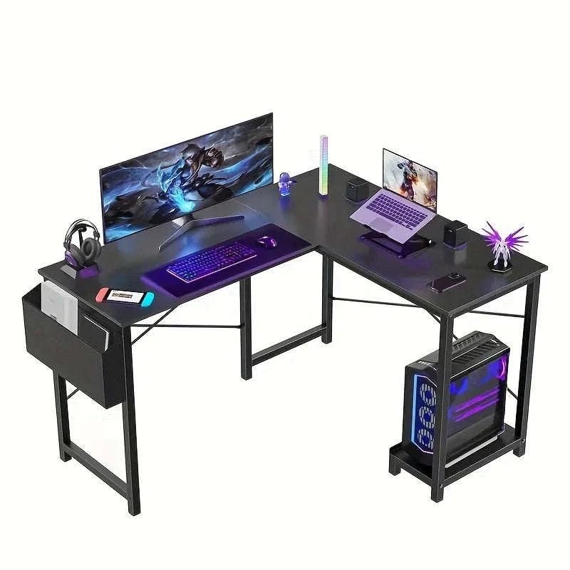 L-Shaped 50 Inch Wooden Office Desk with CPU Shelf - Image 9
