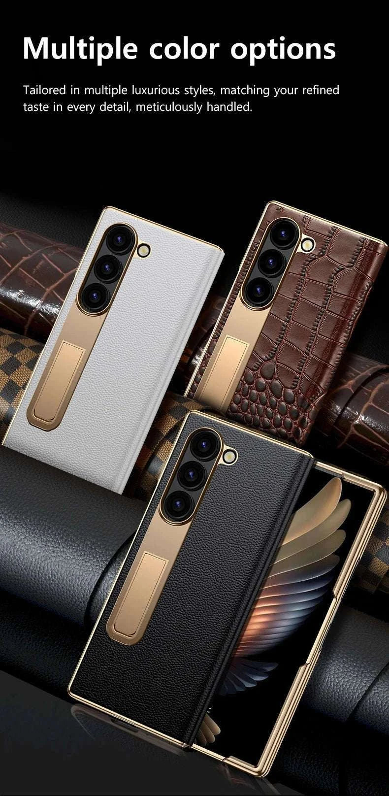 Genuine Leather Case with Magnetic Hinge Stand for Samsung Galaxy Z Fold - Image 10