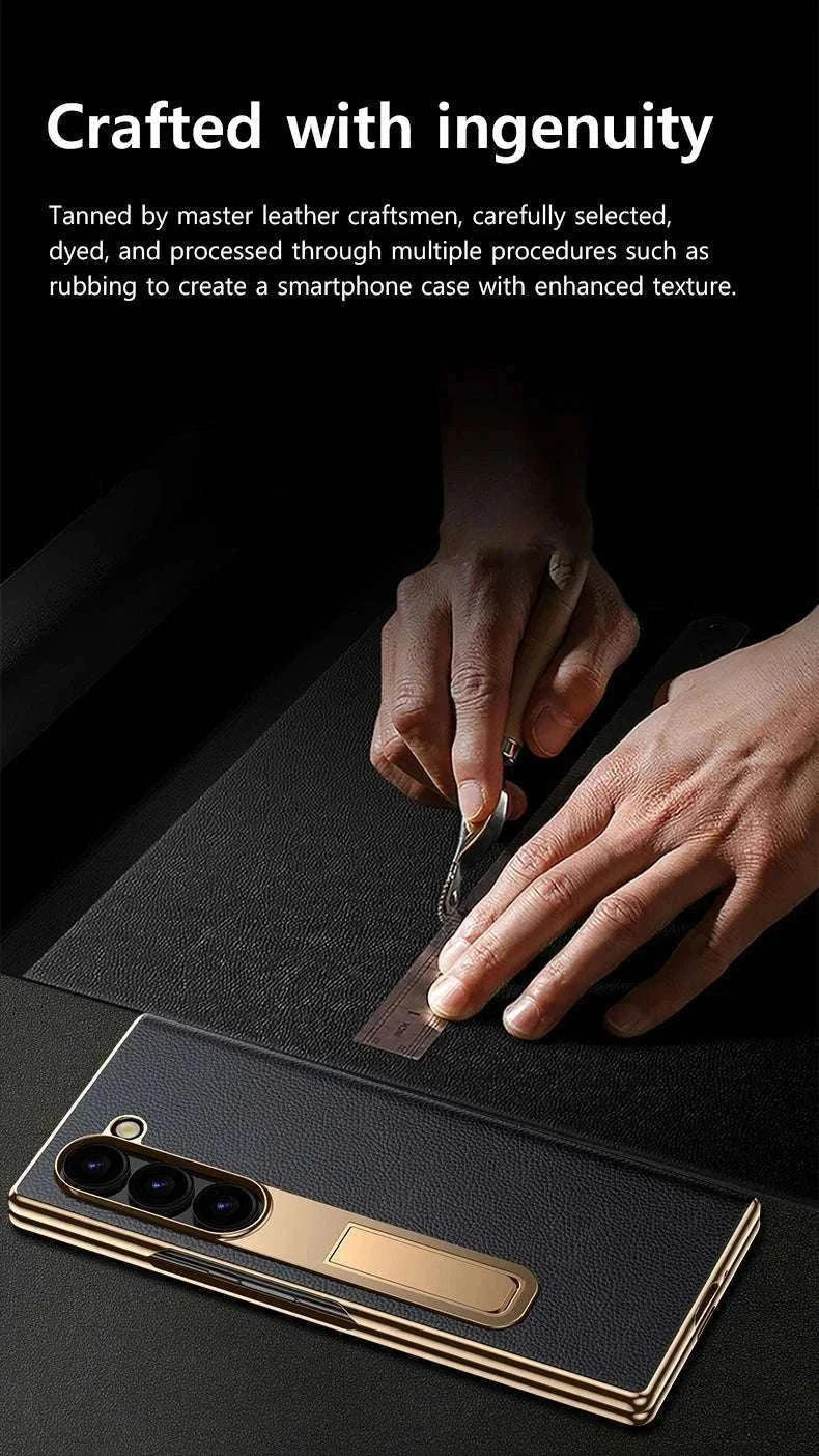 Genuine Leather Case with Magnetic Hinge Stand for Samsung Galaxy Z Fold - Image 11