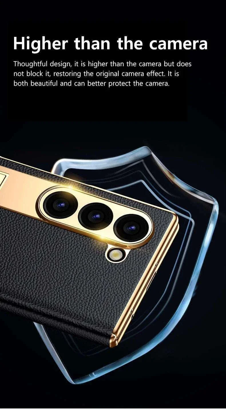 Genuine Leather Case with Magnetic Hinge Stand for Samsung Galaxy Z Fold - Image 12