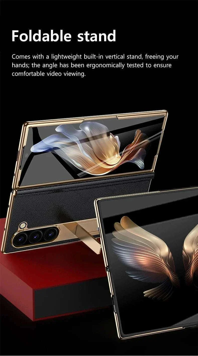 Genuine Leather Case with Magnetic Hinge Stand for Samsung Galaxy Z Fold - Image 14