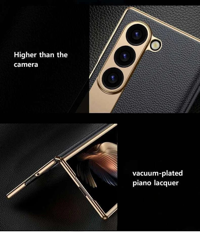 Genuine Leather Case with Magnetic Hinge Stand for Samsung Galaxy Z Fold - Image 17