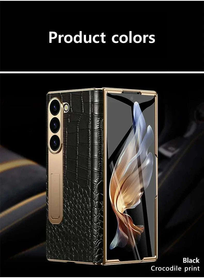 Genuine Leather Case with Magnetic Hinge Stand for Samsung Galaxy Z Fold - Image 20