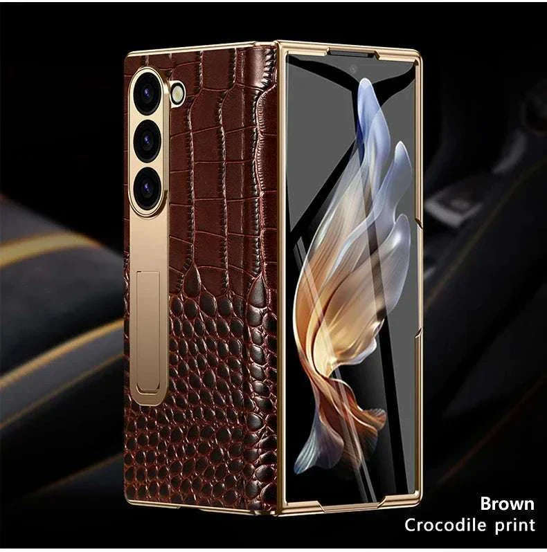 Genuine Leather Case with Magnetic Hinge Stand for Samsung Galaxy Z Fold - Image 21
