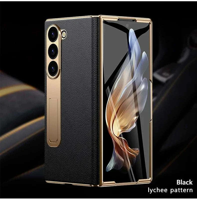 Genuine Leather Case with Magnetic Hinge Stand for Samsung Galaxy Z Fold - Image 22