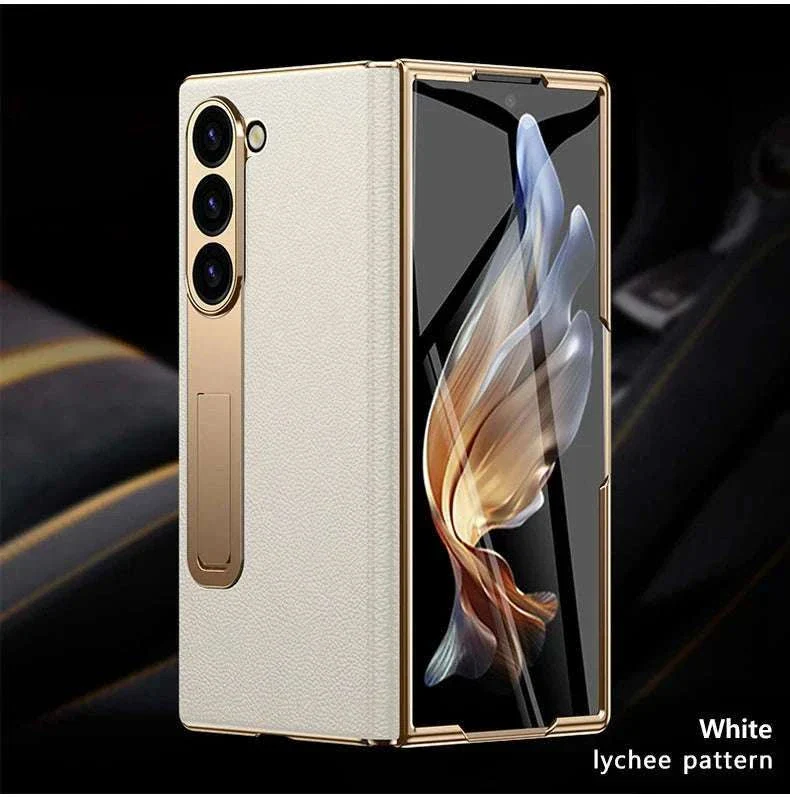 Genuine Leather Case with Magnetic Hinge Stand for Samsung Galaxy Z Fold - Image 23