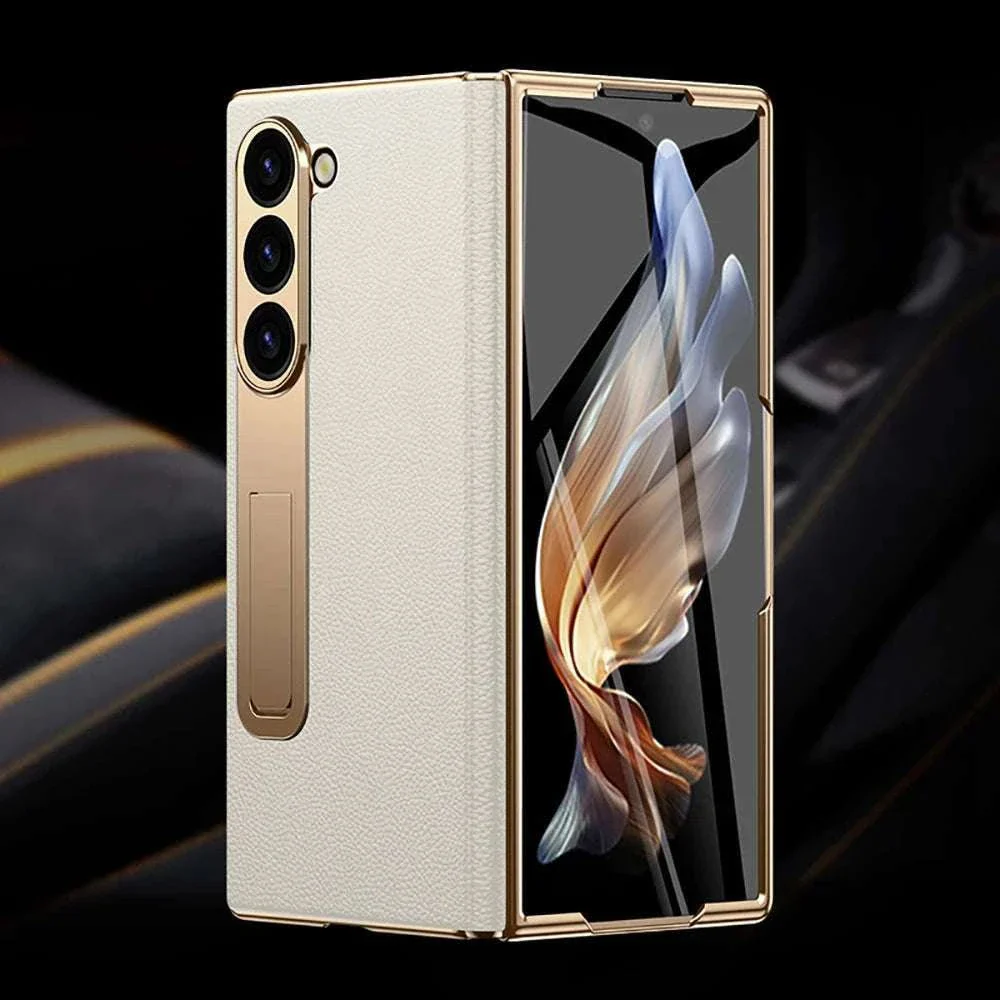 Genuine Leather Case with Magnetic Hinge Stand for Samsung Galaxy Z Fold - Image 33