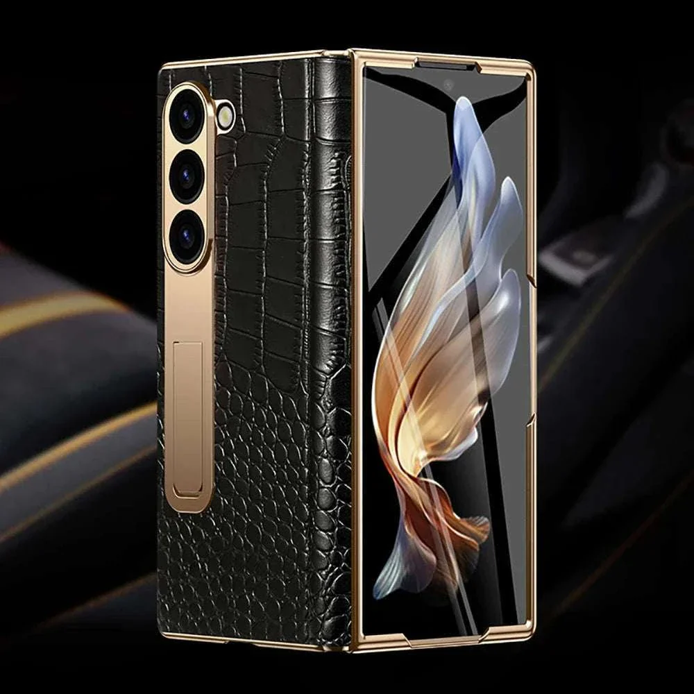 Genuine Leather Case with Magnetic Hinge Stand for Samsung Galaxy Z Fold - Image 34