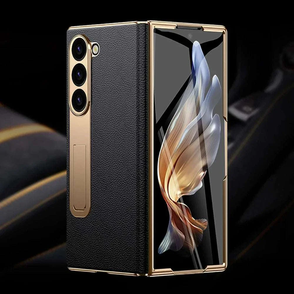 Genuine Leather Case with Magnetic Hinge Stand for Samsung Galaxy Z Fold - Image 35