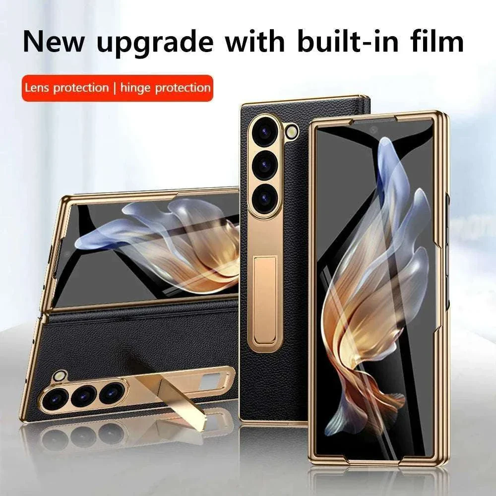 Genuine Leather Case with Magnetic Hinge Stand for Samsung Galaxy Z Fold - Image 5