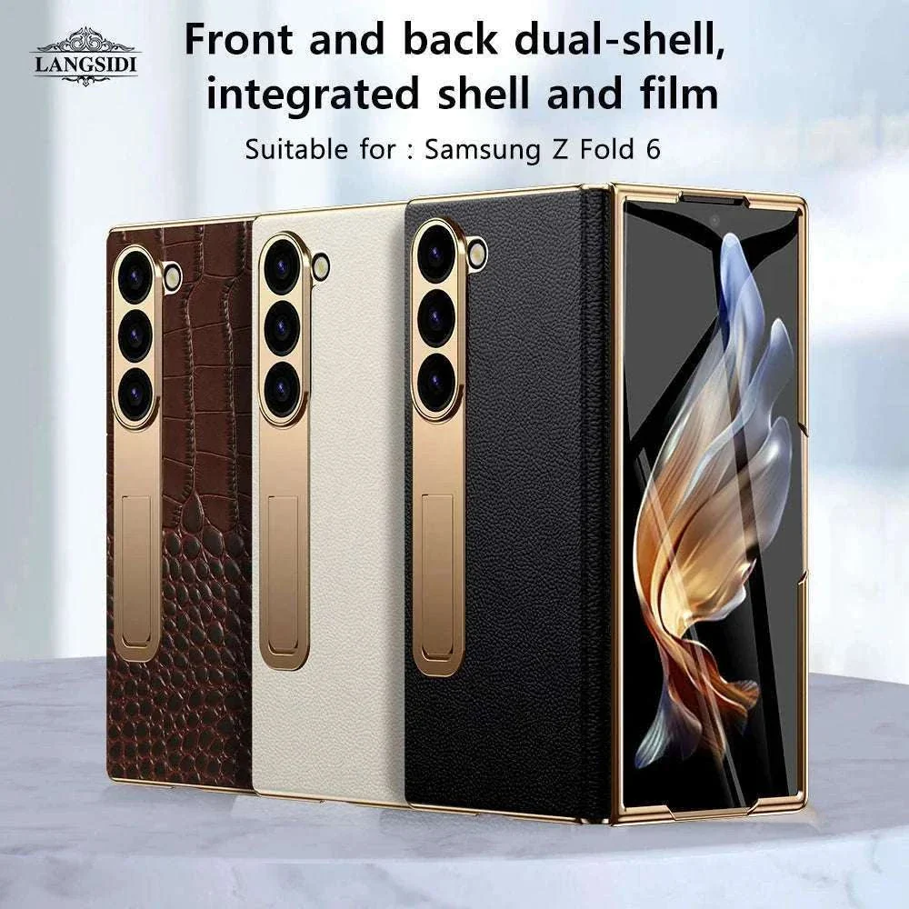 Genuine Leather Case with Magnetic Hinge Stand for Samsung Galaxy Z Fold - Image 6