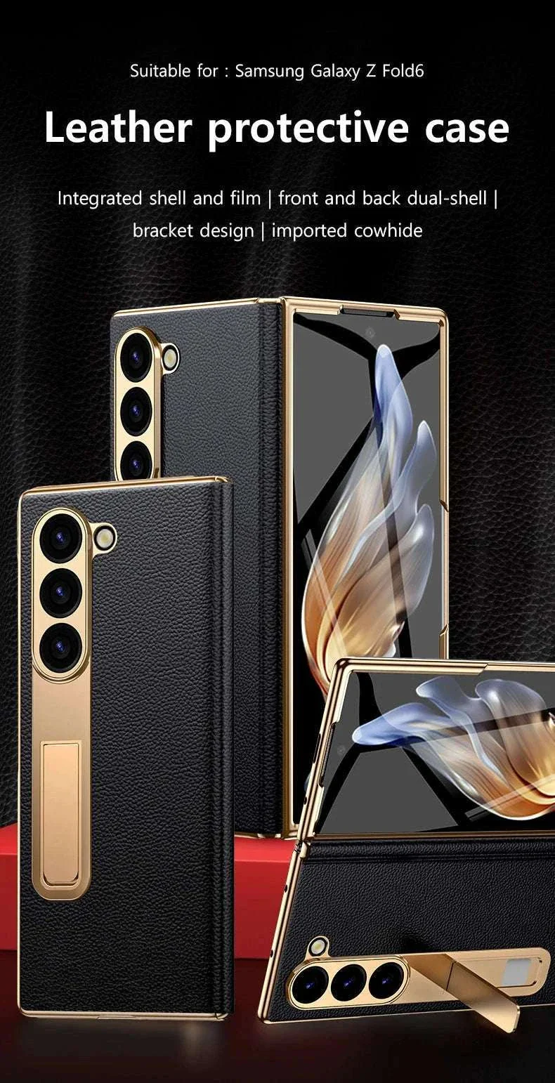 Genuine Leather Case with Magnetic Hinge Stand for Samsung Galaxy Z Fold - Image 8