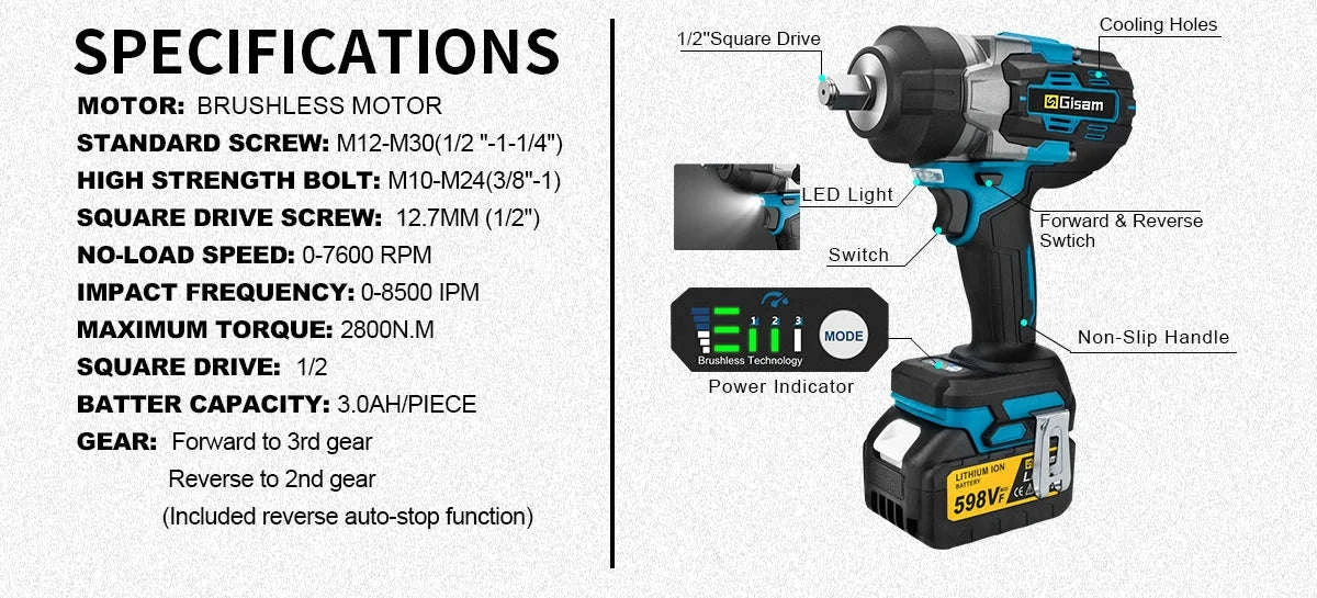 2800N.M Brushless Electric Wrench for Makita 18V Batteries - Image 11