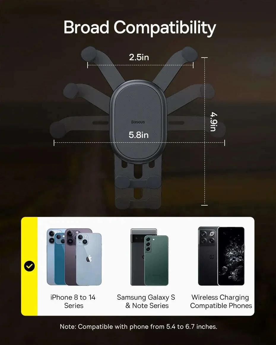 Gravity Car Phone Holder Air Vent Mount with Auto Clamp Grip - Image 6