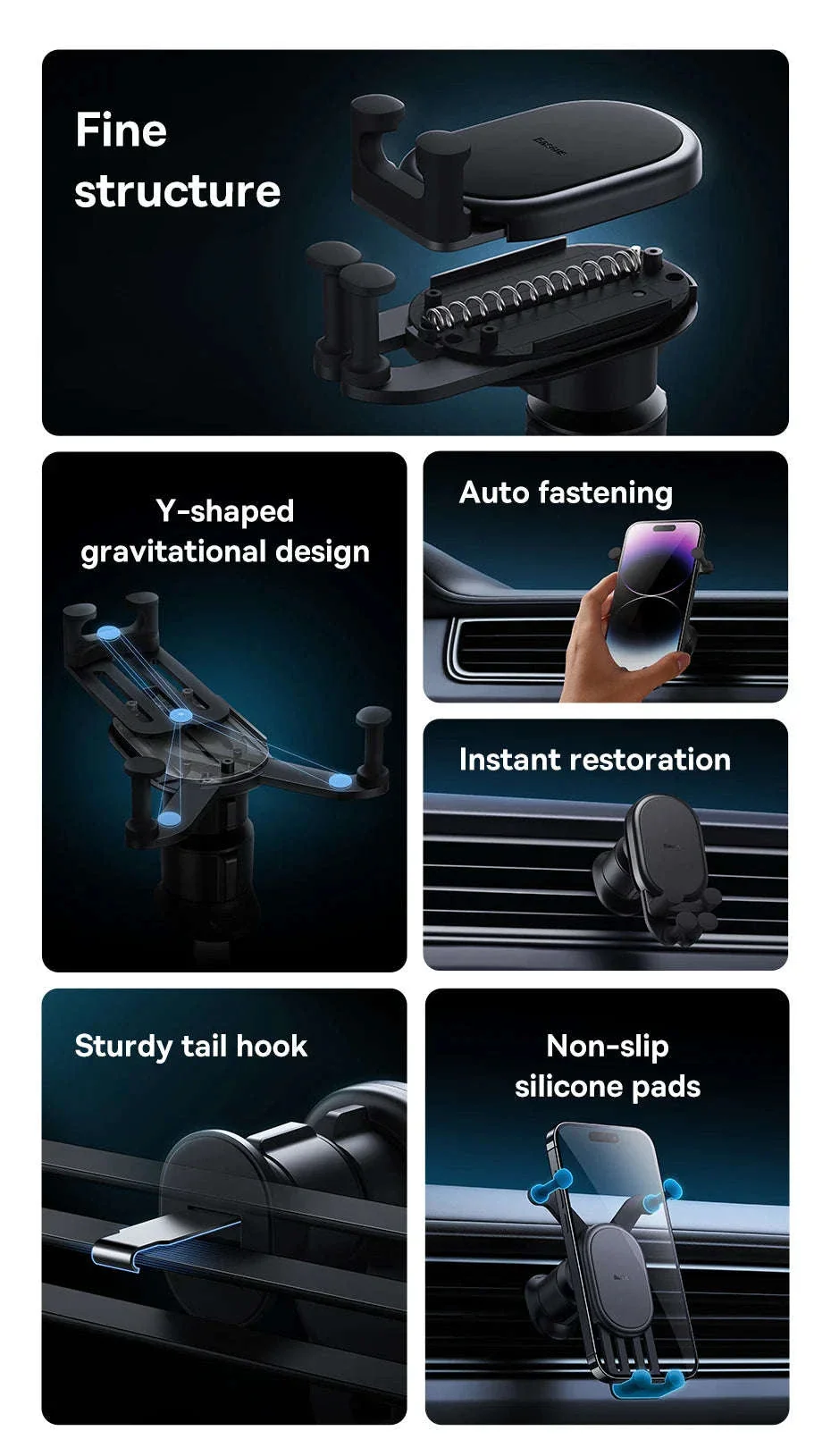 Gravity Car Phone Holder Air Vent Mount with Auto Clamp Grip - Image 8