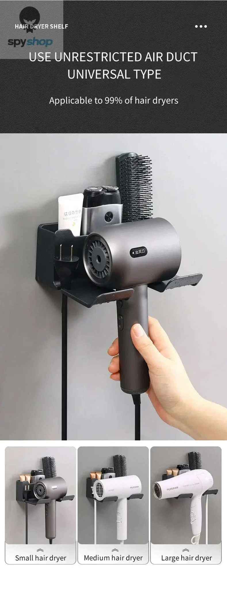 Wall Mounted Hair Dryer Holder for a Cleaner Bathroom - Image 5