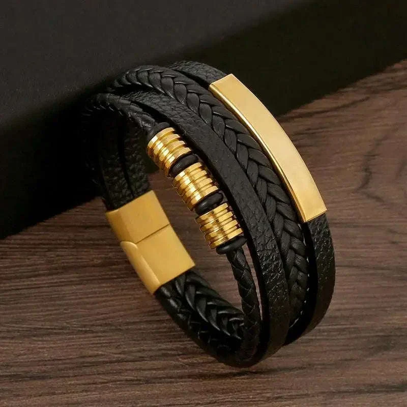 Hand-Woven Men's Leather Bracelet with Adjustable Fit - Image 2