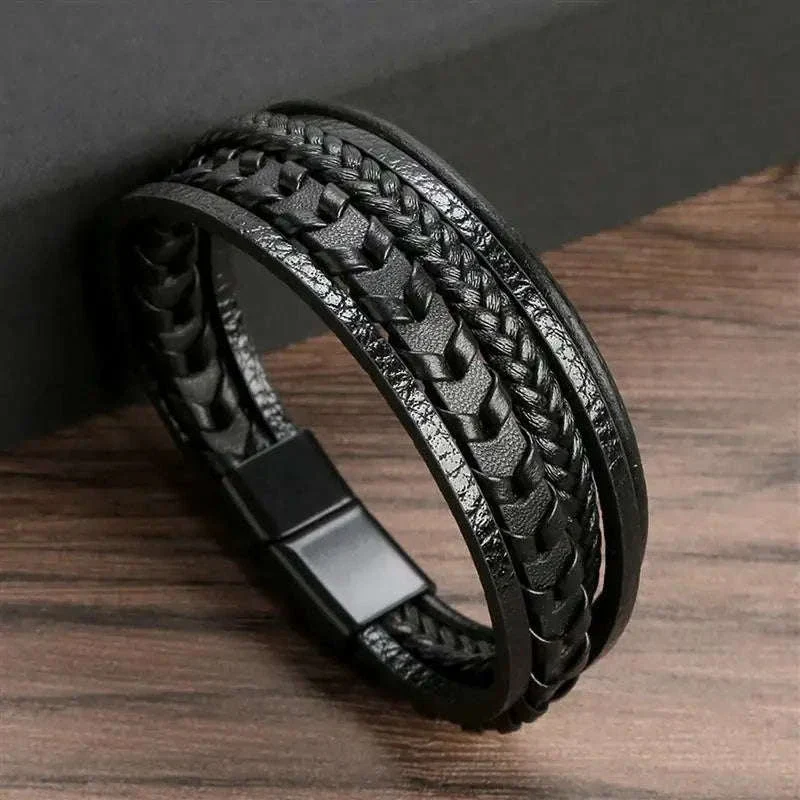 Hand-Woven Men's Leather Bracelet with Adjustable Fit - Image 34