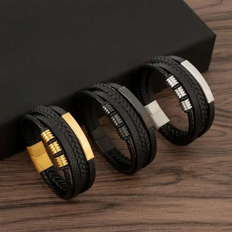 Hand-Woven Men's Leather Bracelet with Adjustable Fit - Image 7