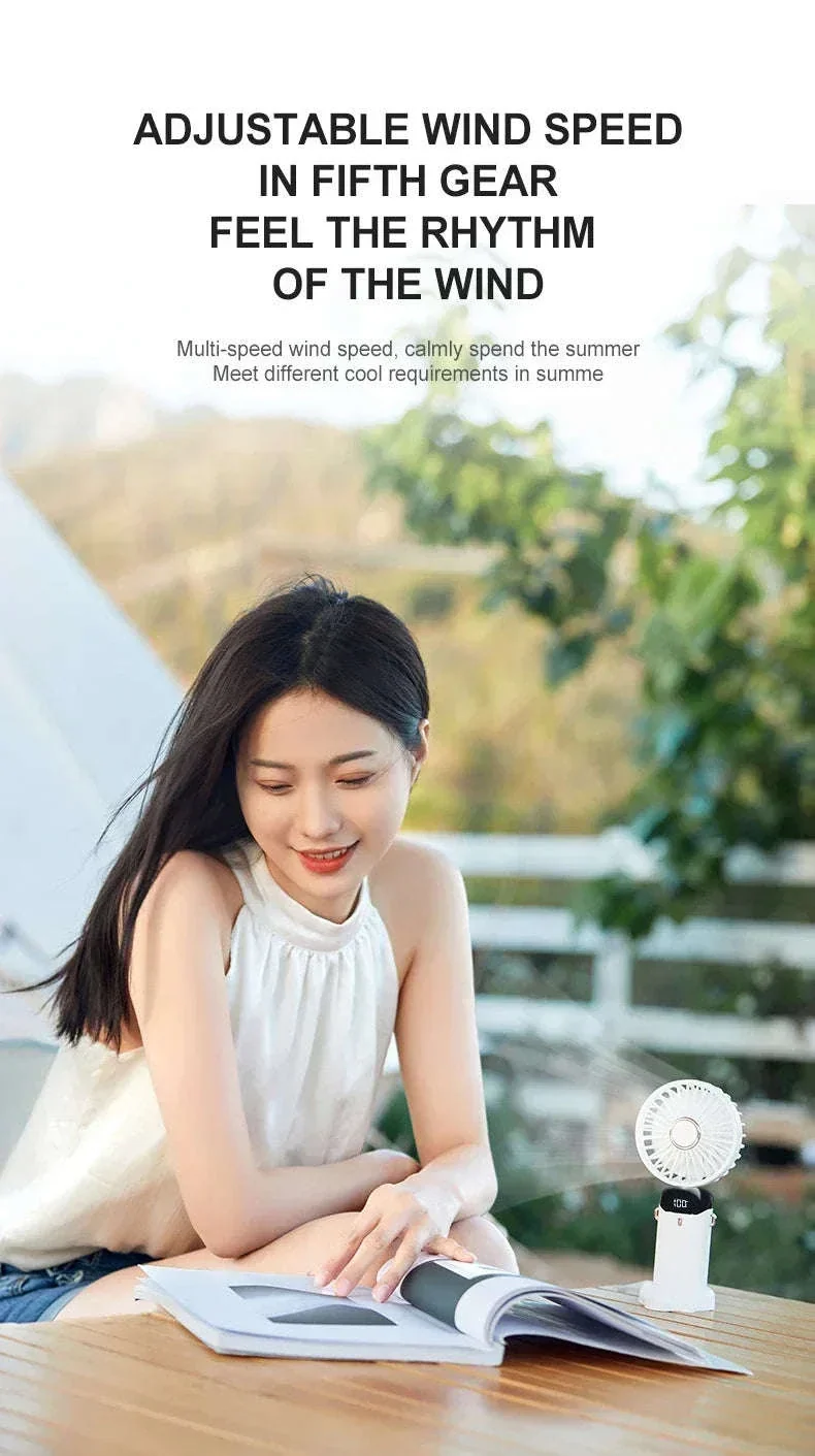 Foldable 5-Speed Handheld Mini Fan with LED Display - Image 9