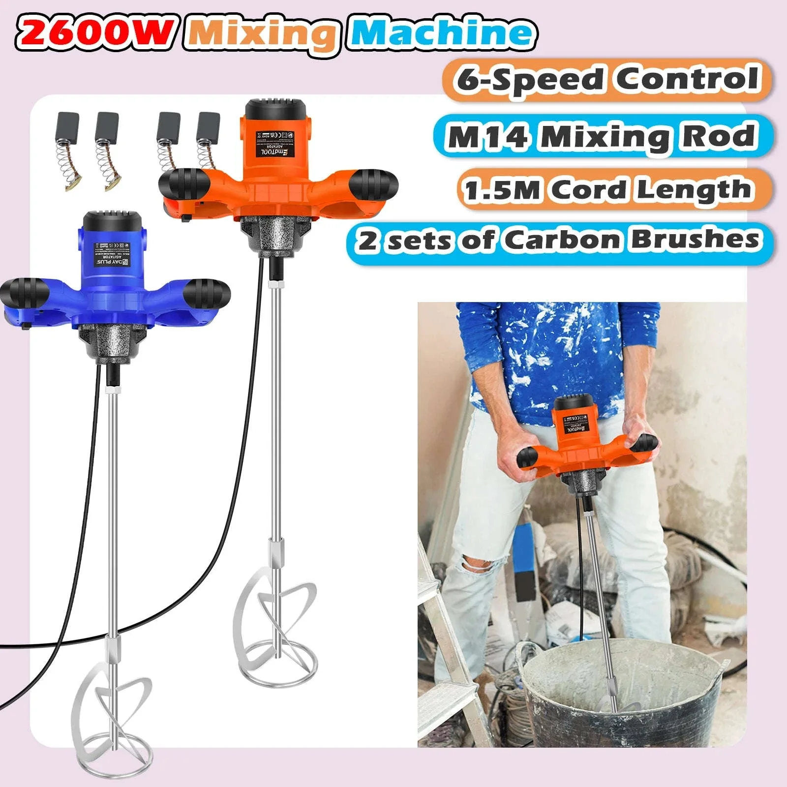 Handheld Paint Concrete Mixer with Adjustable 6-Speed Control