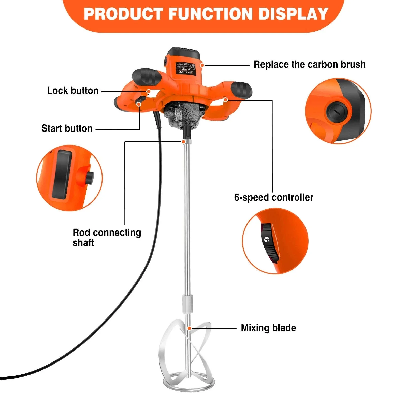 Handheld Paint Concrete Mixer with Adjustable 6-Speed Control - Image 10