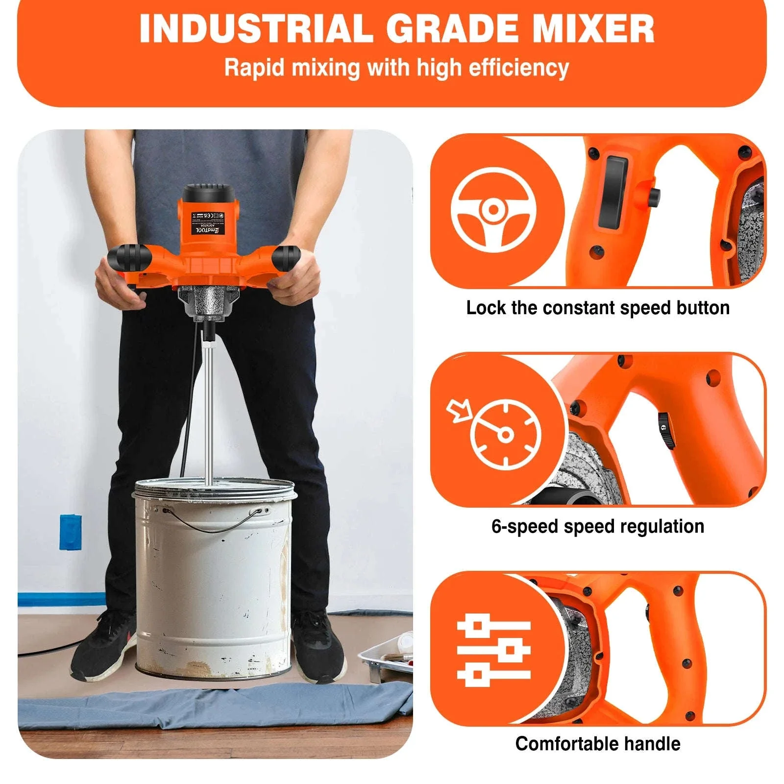 Handheld Paint Concrete Mixer with Adjustable 6-Speed Control - Image 11
