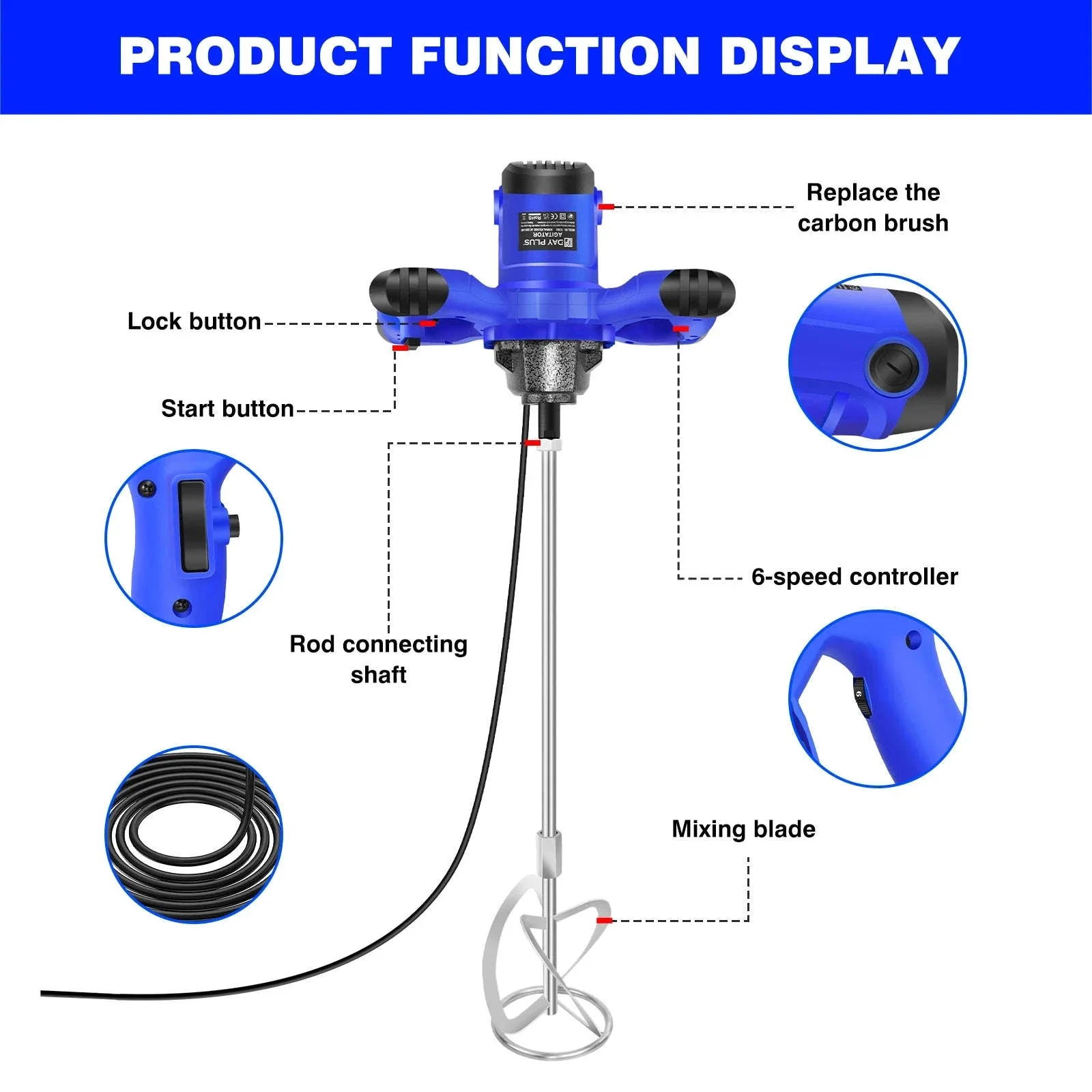 Handheld Paint Concrete Mixer with Adjustable 6-Speed Control - Image 2