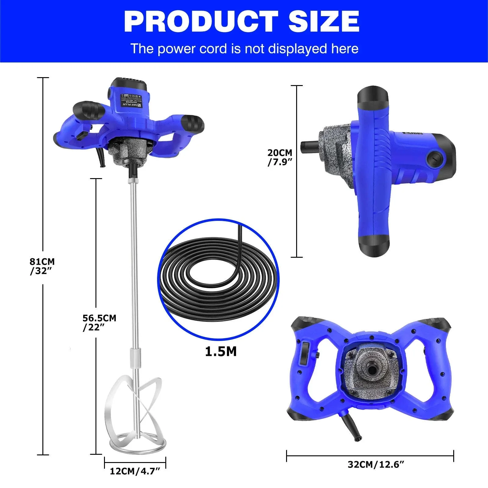 Handheld Paint Concrete Mixer with Adjustable 6-Speed Control - Image 3