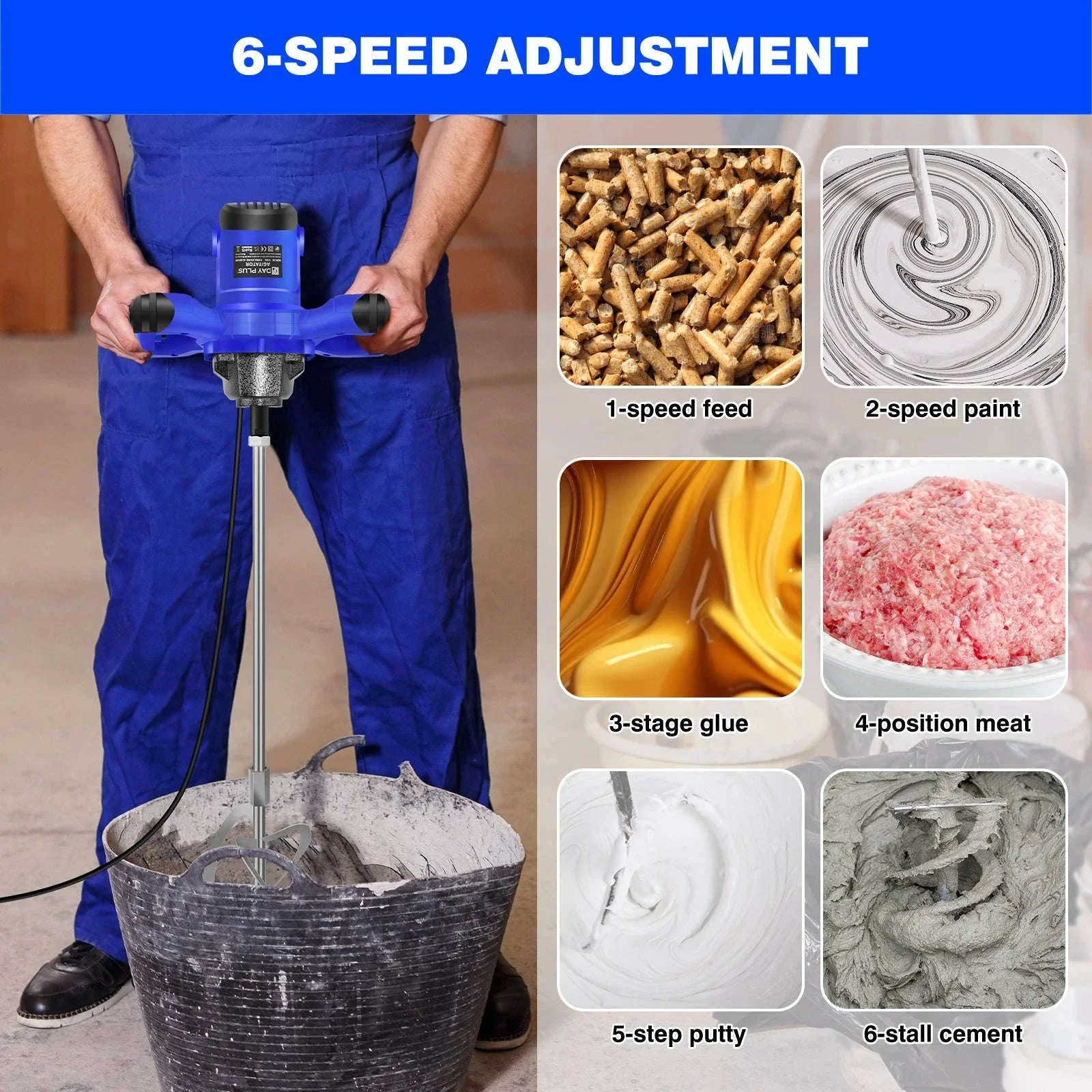 Handheld Paint Concrete Mixer with Adjustable 6-Speed Control - Image 4