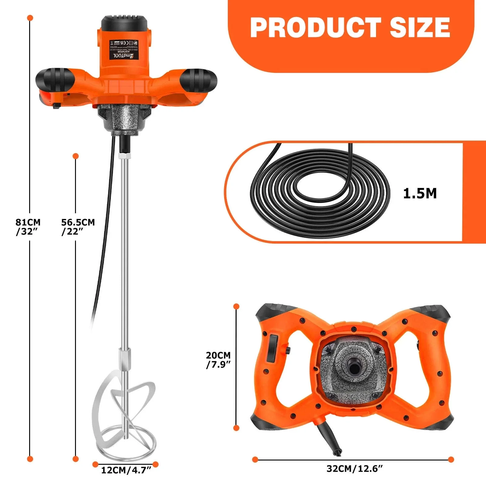 Handheld Paint Concrete Mixer with Adjustable 6-Speed Control - Image 9