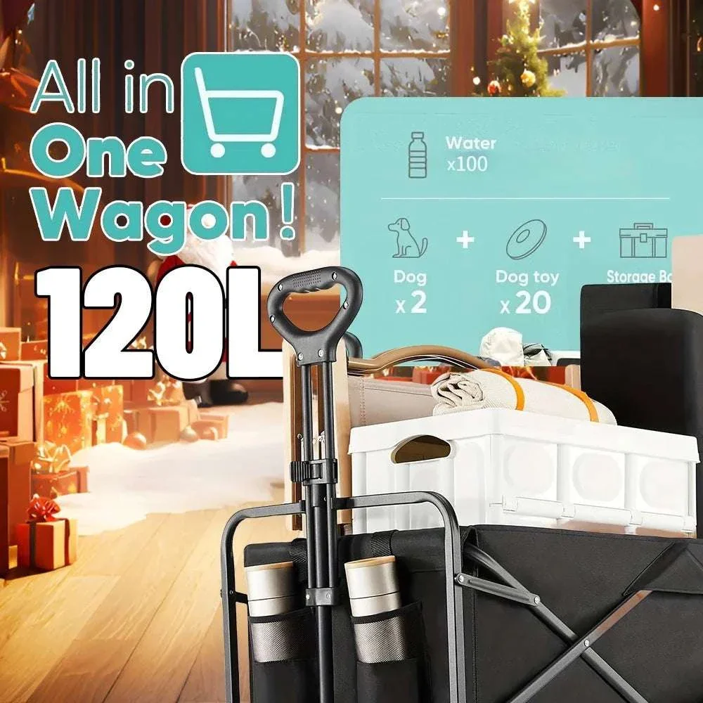 Heavy Duty Folding Wagon Cart with 360° All-Terrain Wheels - Image 5