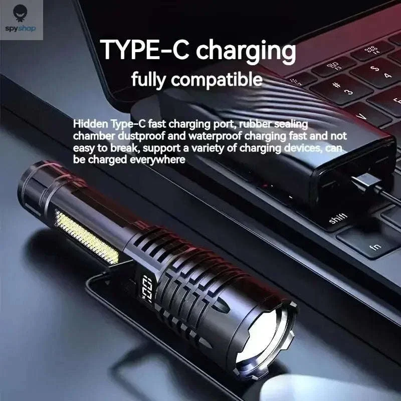 Rechargeable LED Flashlight with COB Side Light and Zoom - Image 6