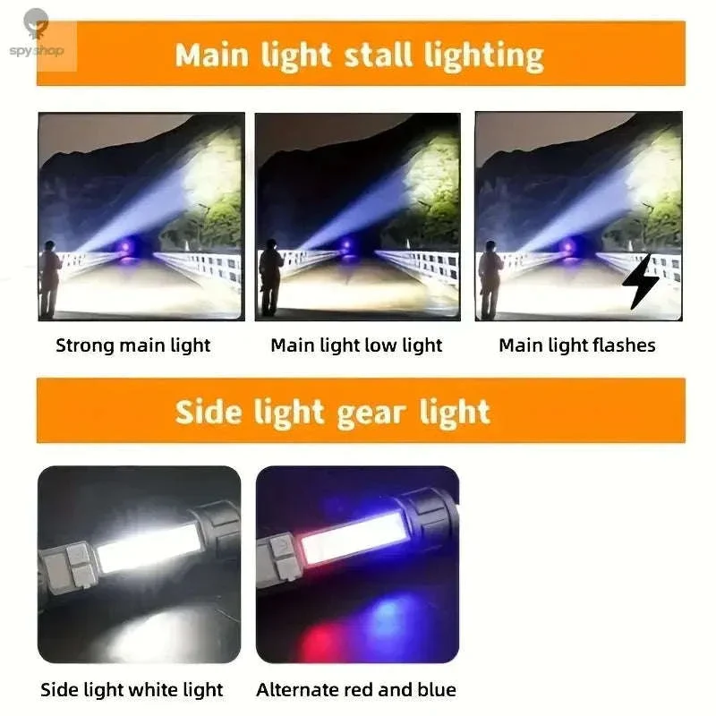 Rechargeable LED Flashlight with COB Side Light and Zoom - Image 7