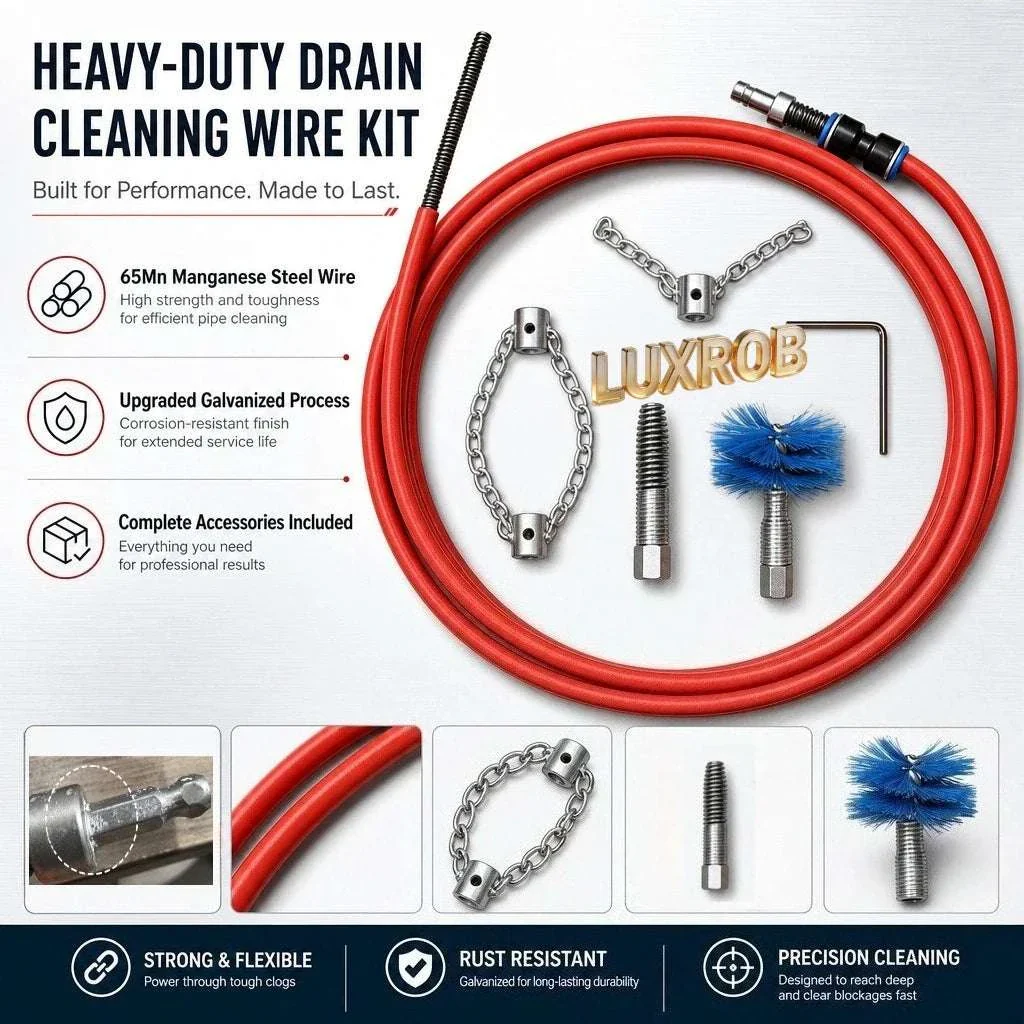 Flexible Drain Cleaning Tool Kit with Attachments for Tough Clogs - Image 5