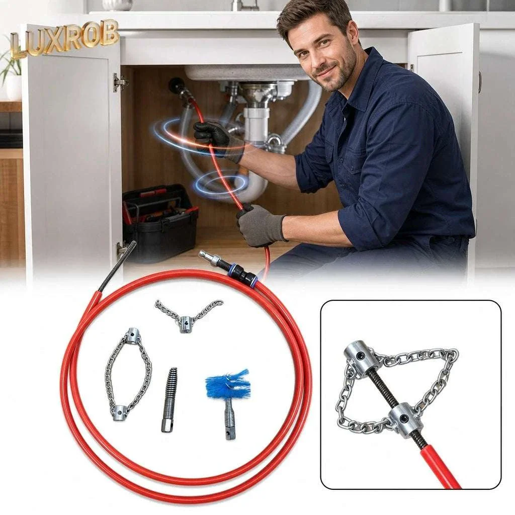Flexible Drain Cleaning Tool Kit with Attachments for Tough Clogs - Image 8