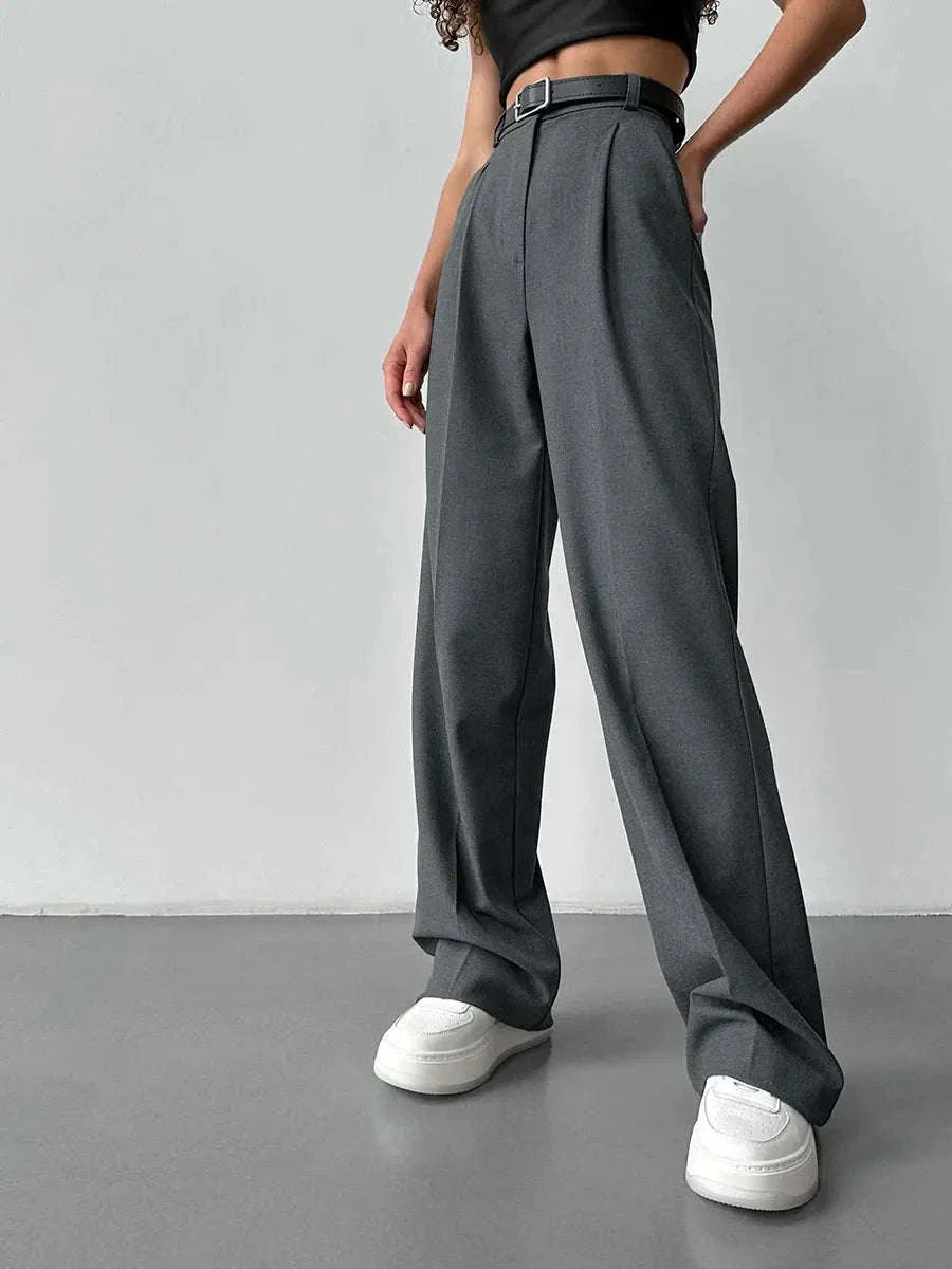 High Waist Pleated Wide Leg Work Pants with Pockets for Women - Image 10