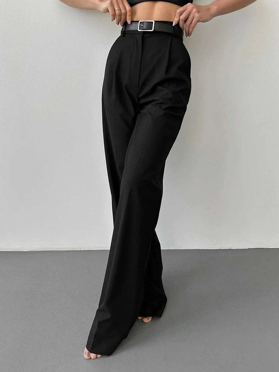 High Waist Pleated Wide Leg Work Pants with Pockets for Women - Image 20