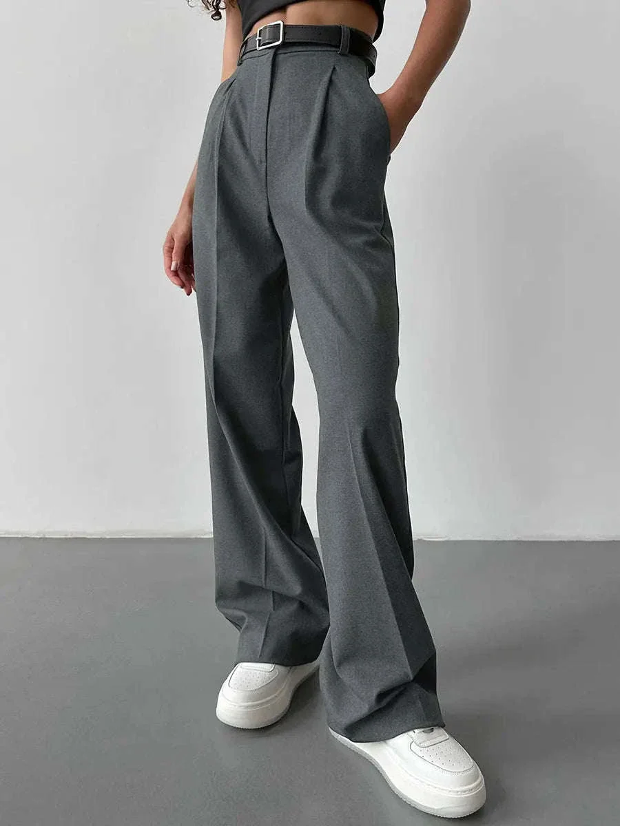 High Waist Pleated Wide Leg Work Pants with Pockets for Women - Image 8