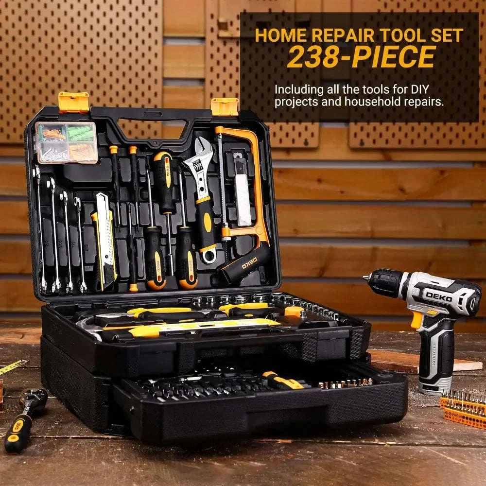 238-Piece Home Mechanic Tool Kit with 12V Cordless Drill - Image 11